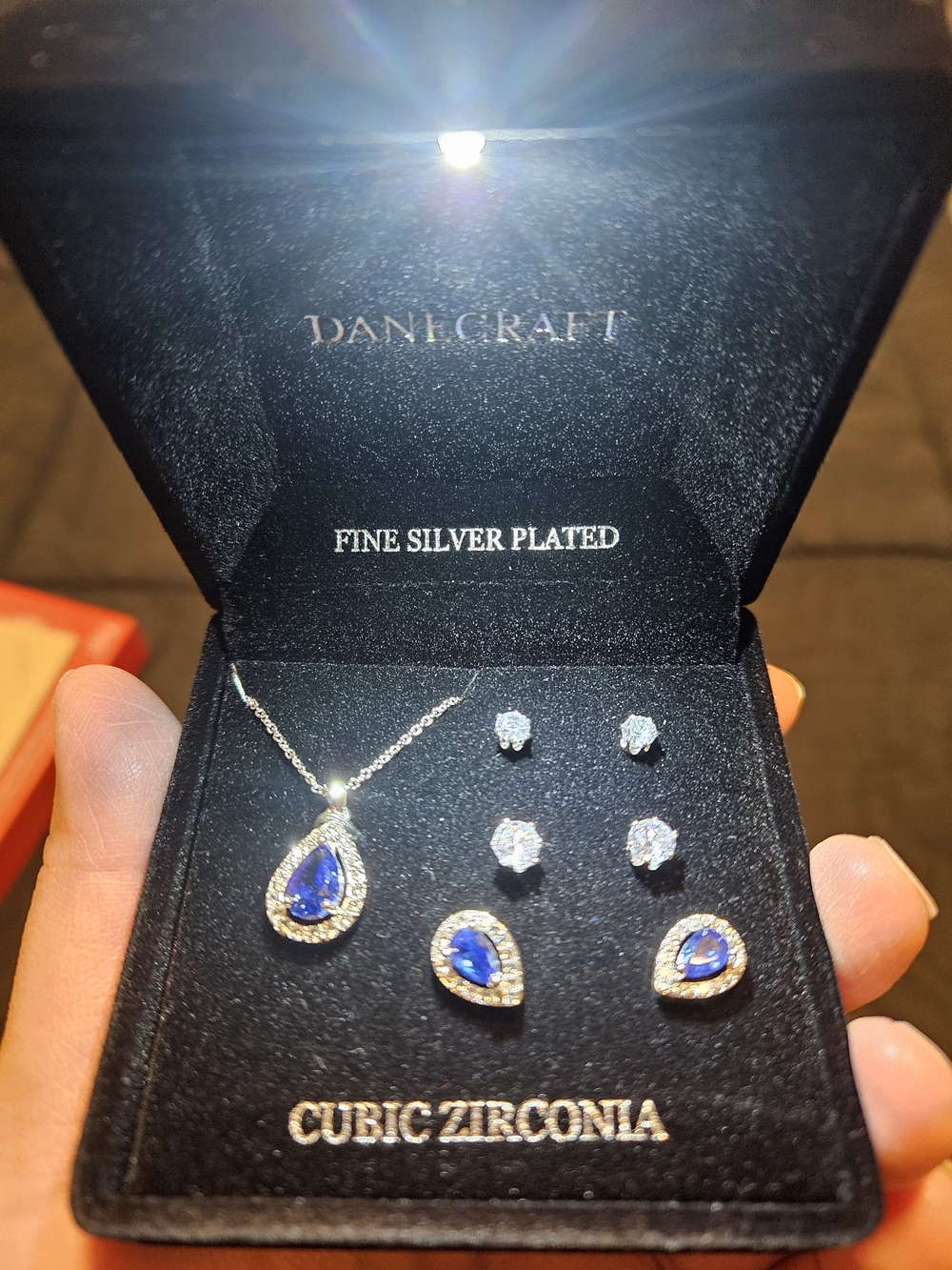 Silver-Plated Blue Teardrop Cubic Zirconia Necklace & Earring Set